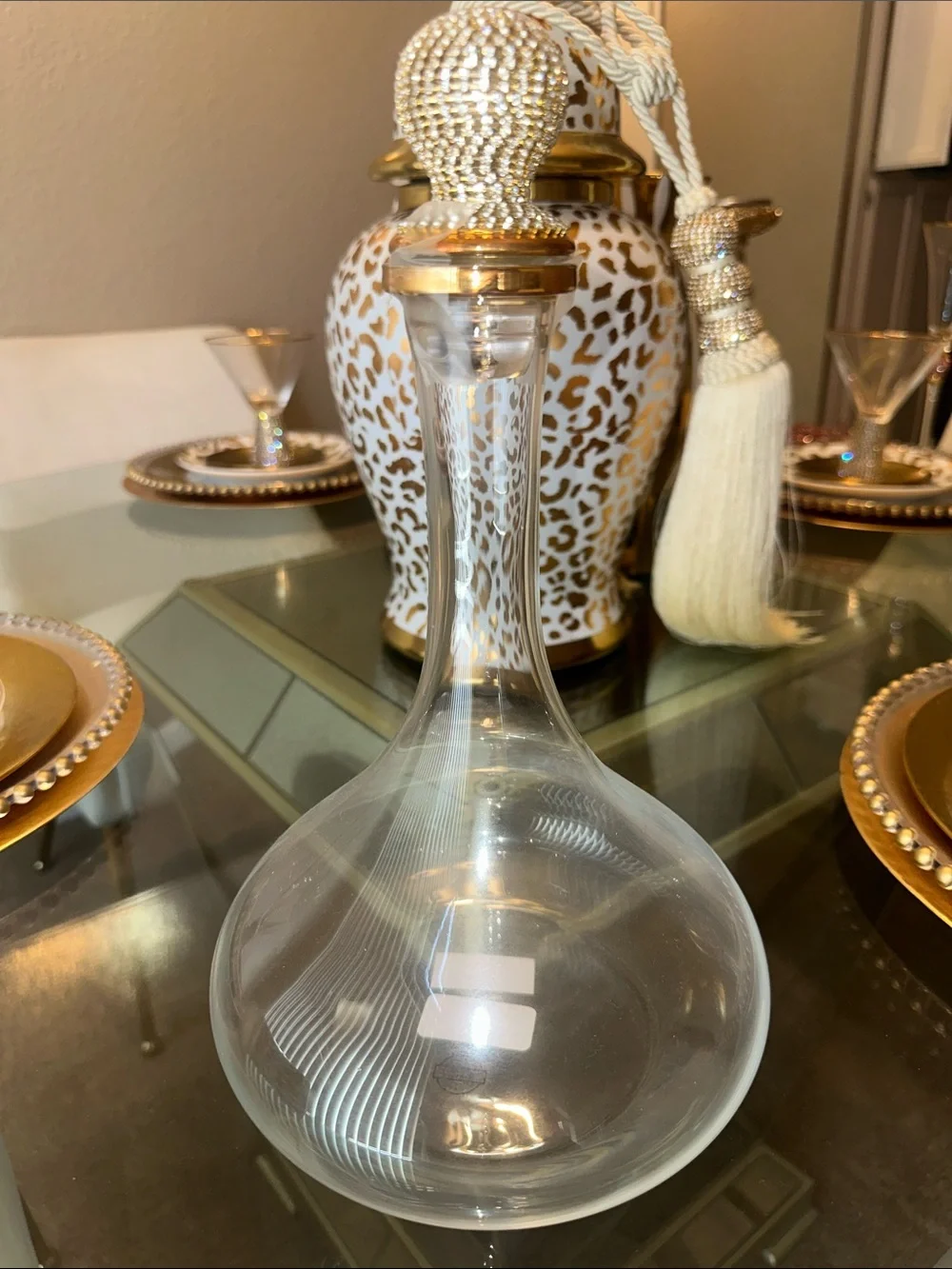 Clear Glass Decanter with Gold Rim - Luxury Table Accent